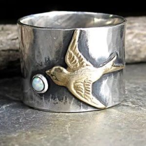 - Stainless Steel Silver and Gold Swallow Ring